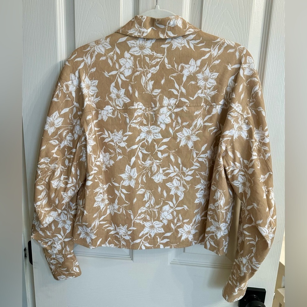 Rag & Bone Jessie Tan Floral Print Linen Blend Bomber Jacket Size M $395 NWT - Picture 7 of 8